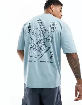 Синяя футболка оверсайз с принтом в виде клецок на спине ASOS DESIGN