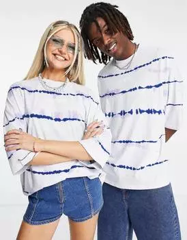 Синяя футболка оверсайз унисекс с полосками тай-дай ASOS Daysocial