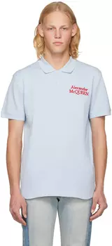 Синяя футболка-поло с вышивкой Alexander McQueen