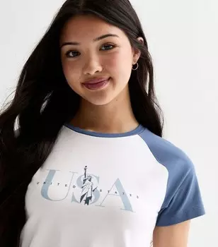 Синяя футболка реглан для девочек с надписью USA New Look, синий