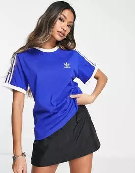 Синяя футболка с 3 полосками adidas Originals adicolor