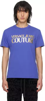 Синяя футболка с блестками Versace Jeans Couture
