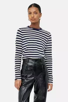 Синяя футболка с длинными рукавами из полосатой хлопчатобумажной ткани Jigsaw, синий