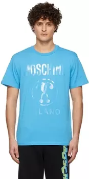 Синяя футболка с двойным вопросительным знаком Moschino