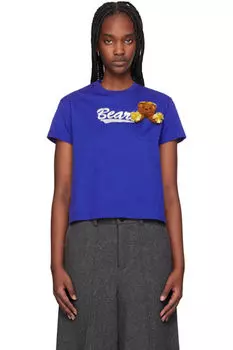 Синяя футболка с изображением медведя-болельщика doublet