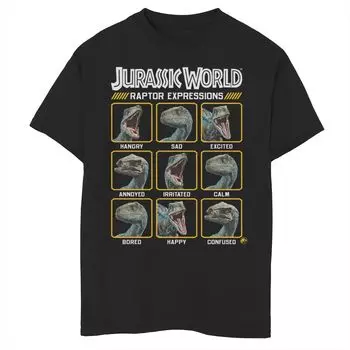 Синяя футболка с изображением выражений Raptor для мальчиков 8–20 лет Jurassic World Two Licensed Character
