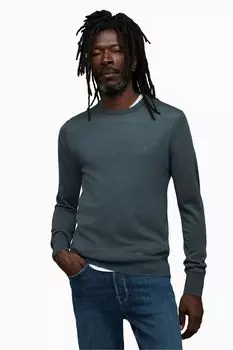 Синяя футболка с круглым вырезом AllSaints Mode из шерсти мериноса All Saints, синий