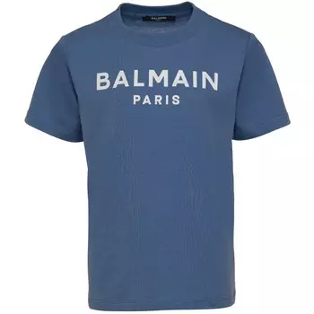 Синяя футболка с логотипом Balmain, синий