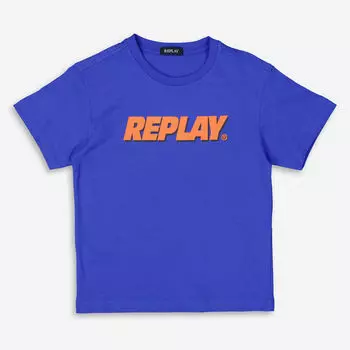 Синяя футболка с оранжевым логотипом Replay