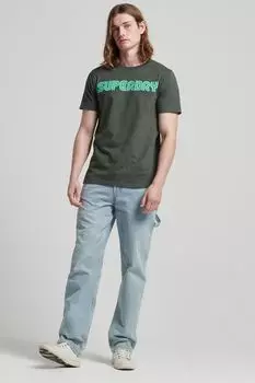 Синяя футболка с повторяющимся узором в стиле ретро DRY Superdry, зеленый