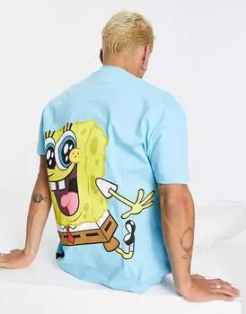Синяя футболка с принтом Губка Боб ASOS DESIGN