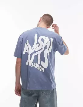 Синяя футболка с принтом на спине All Saints Orlando AllSaints