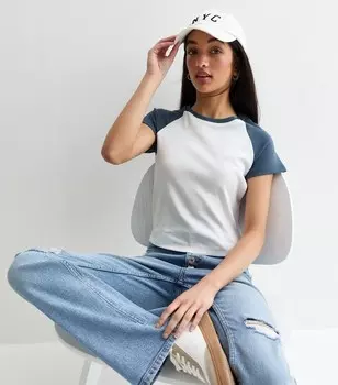 Синяя футболка с рукавами реглан для девочек New Look, синий