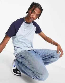 Синяя футболка с темно-синим контрастным рукавом ASOS DESIGN
