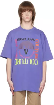 Синяя футболка с V-образной эмблемой Versace Jeans Couture