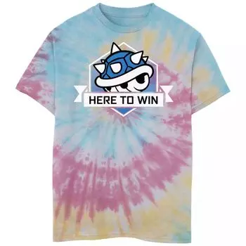 Синяя футболка Shell Tie Dye для мальчиков 8–20 лет с надписью «Here to Win» Nintendo Mario Kart Licensed Character