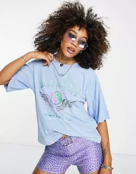 Синяя футболка со швом и графическим принтом ASOS DESIGN