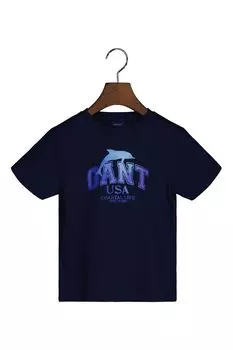 Синяя футболка свободного кроя GANT, синий