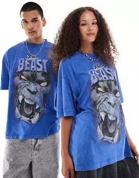 Синяя футболка унисекс ASOS DESIGN – Marvel – с принтом «Люди Икс: Зверь» спереди