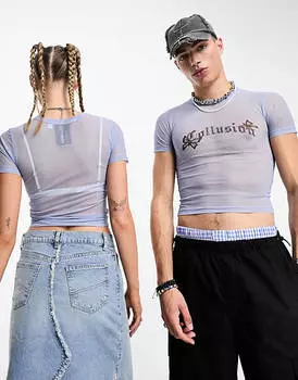 Синяя футболка унисекс с сетчатой фиксацией COLLUSION