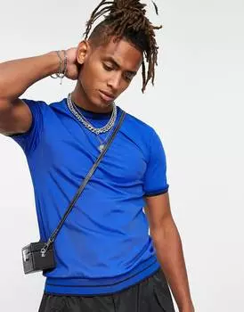 Синяя футболка в рубчик с объемным кроем ASOS DESIGN