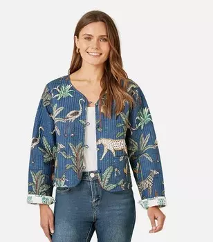 Синяя хлопковая двусторонняя куртка Yumi с животным принтом Yumi, синий