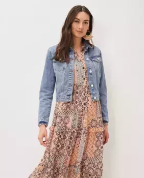 Синяя хлопковая джинсовая куртка Phase Eight, синий