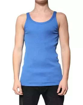 Синяя хлопковая футболка без рукавов с круглым вырезом Dolce & Gabbana