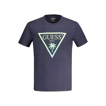 Синяя хлопковая футболка Guess Shoes