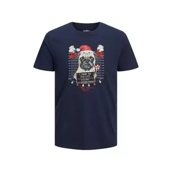 Синяя хлопковая футболка Jack & Jones