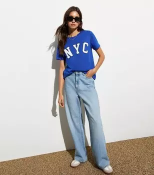 Синяя хлопковая футболка с надписью «NYC» New Look, ярко-синий