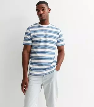 Синяя хлопковая футболка с принтом в полоску Jack & Jones Jack & Jones, синий