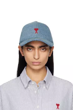 Синяя хлопковая кепка с вышивкой Ami de Coeur AMI Paris