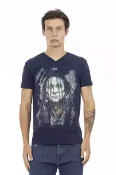 Синяя хлопковая мужская футболка Trussardi