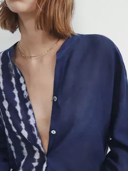 Синяя хлопковая рубашка с тай-дай Massimo Dutti, светло-синий