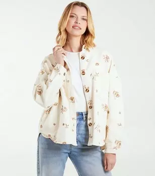 Синяя хлопковая рубашка ванильно-кремового цвета с цветочной вышивкой Blue Vanilla, кремовый