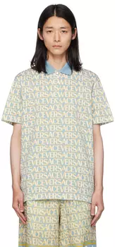 Синяя и желтая футболка-поло Versace