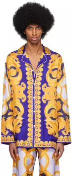 Синяя и желтая пижамная рубашка Barocco 660 Versace Underwear