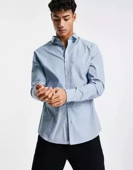 Синяя классическая рубашка из поплина с длинными рукавами River Island