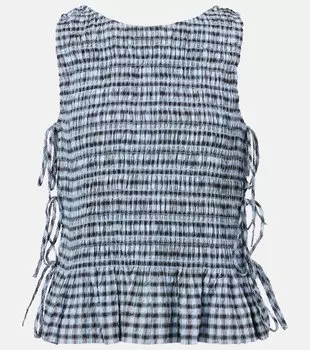 Синяя клетчатая рубашка с защипами Ganni, Soft Chambray