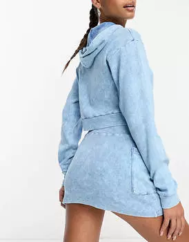 Синяя комбинированная мини-юбка в рубчик ASYOU