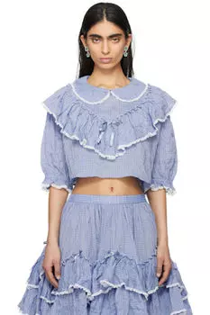 Синяя короткая хлопковая блузка Jenny Fax