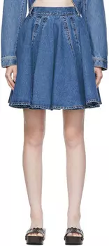 Синяя короткая юбка-миди с плиссированной юбкой ALAA