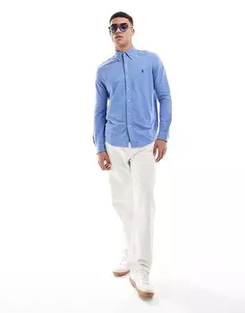 Синяя крапчатая рубашка из пике с фирменным логотипом Polo Ralph Lauren