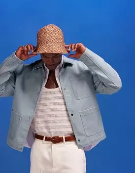 Синяя куртка Харрингтон из стираной искусственной кожи ASOS