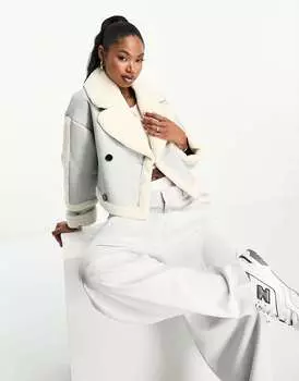 Синяя куртка с укороченным воротником из искусственной овчины Aria Cove