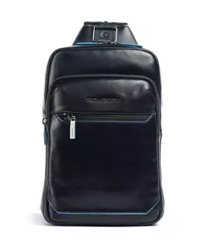 Синяя квадратная сумка-слинг из мелкозернистой яловой кожи. Piquadro, синий