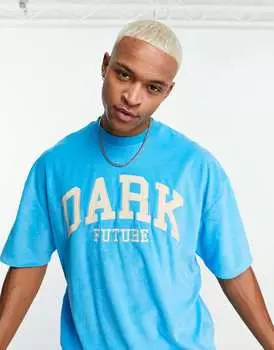 Синяя махровая футболка оверсайз с аппликацией-логотипом ASOS Dark Future
