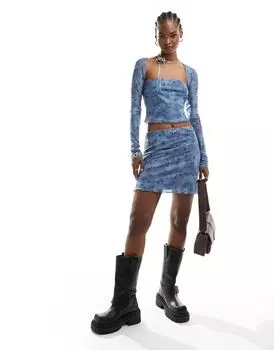 Синяя мини-юбка с цветочным принтом и бантом Daisy Street