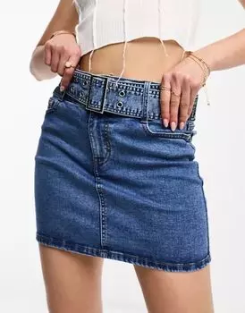 Синяя мини-юбка с поясом New Look Y2K